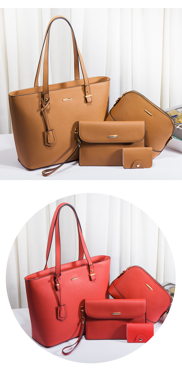 Women PU Leather Shoulder Handbag Set, Solid Color Zip Tote with Matching Pouch for Daily Use