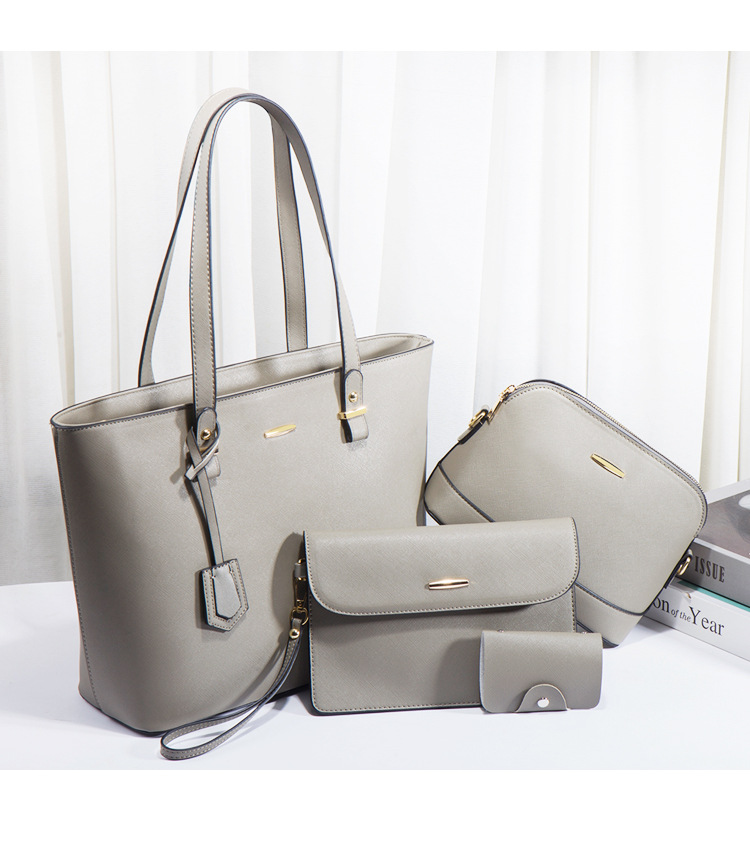 Women PU Leather Shoulder Handbag Set, Solid Color Zip Tote with Matching Pouch for Daily Use