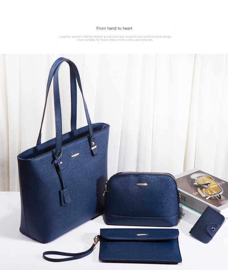 Women PU Leather Shoulder Handbag Set, Solid Color Zip Tote with Matching Pouch for Daily Use