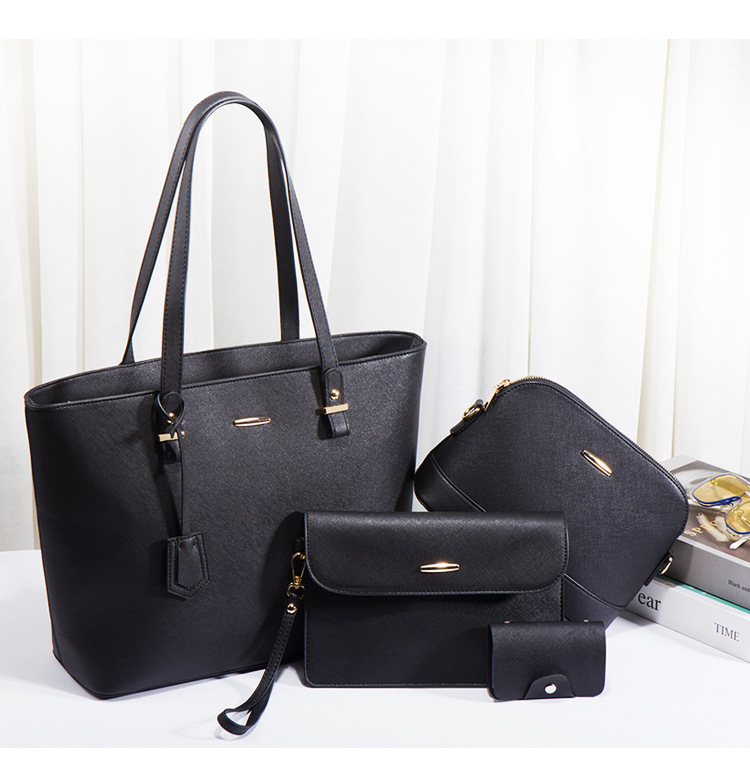 Women PU Leather Shoulder Handbag Set, Solid Color Zip Tote with Matching Pouch for Daily Use