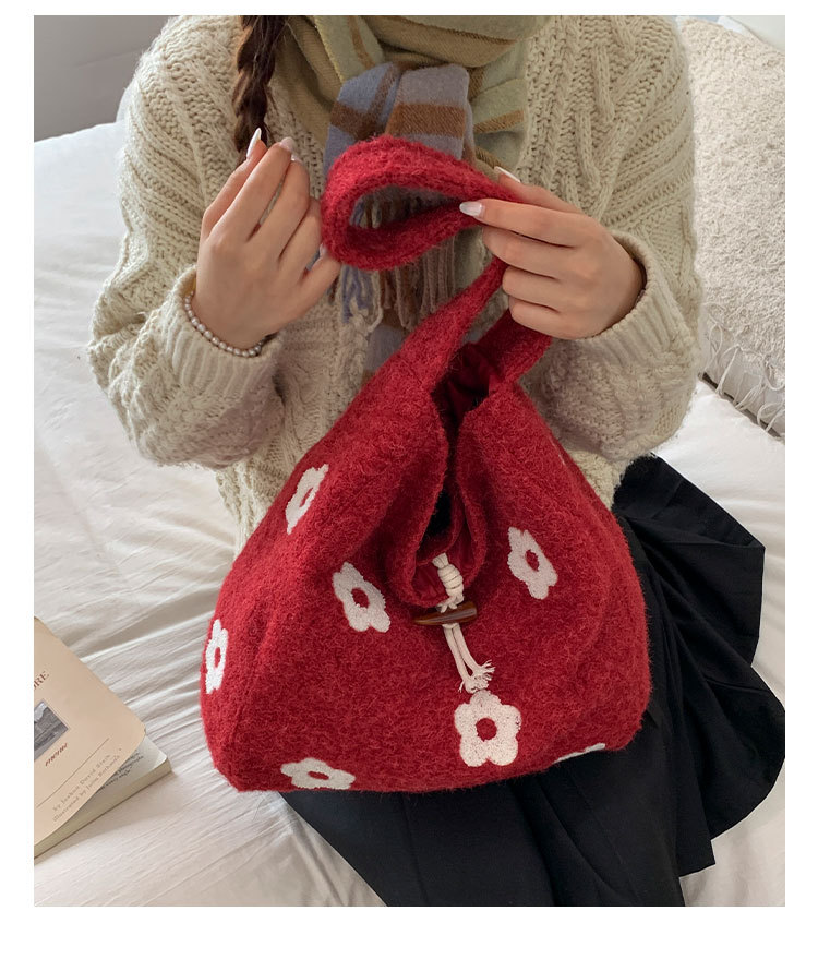 Floral Embroidered Plush Tote Bag, Soft Medium Shoulder Bag for Women, Daily Wear