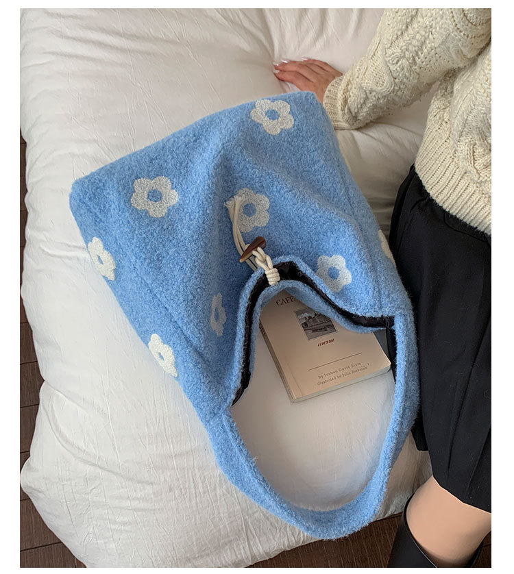 Floral Embroidered Plush Tote Bag, Soft Medium Shoulder Bag for Women, Daily Wear