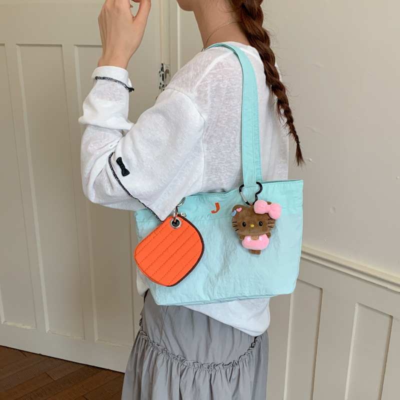 Women Cartoon Print Shoulder Bag, Casual Nylon Tote Handbag with Zip, Medium Size