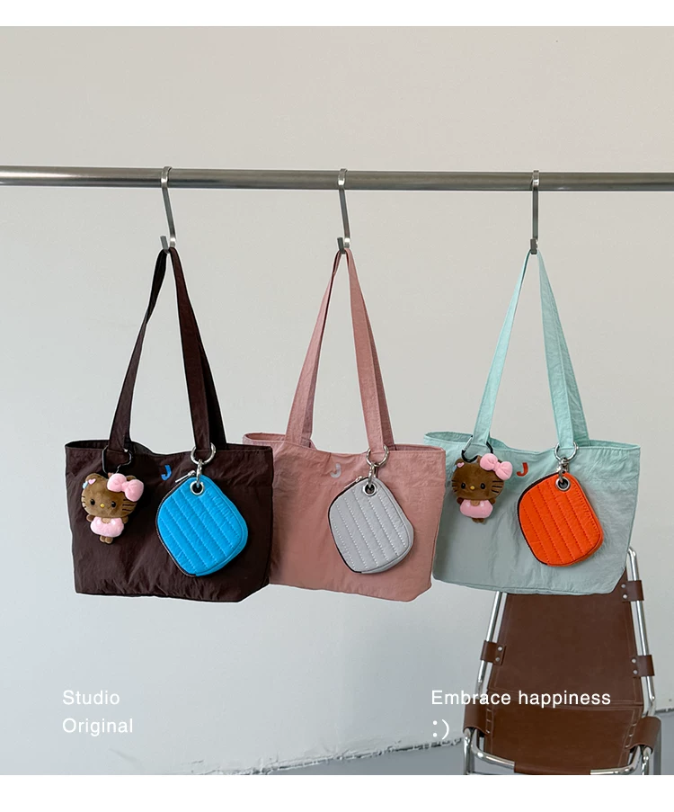 Women Cartoon Print Shoulder Bag, Casual Nylon Tote Handbag with Zip, Medium Size