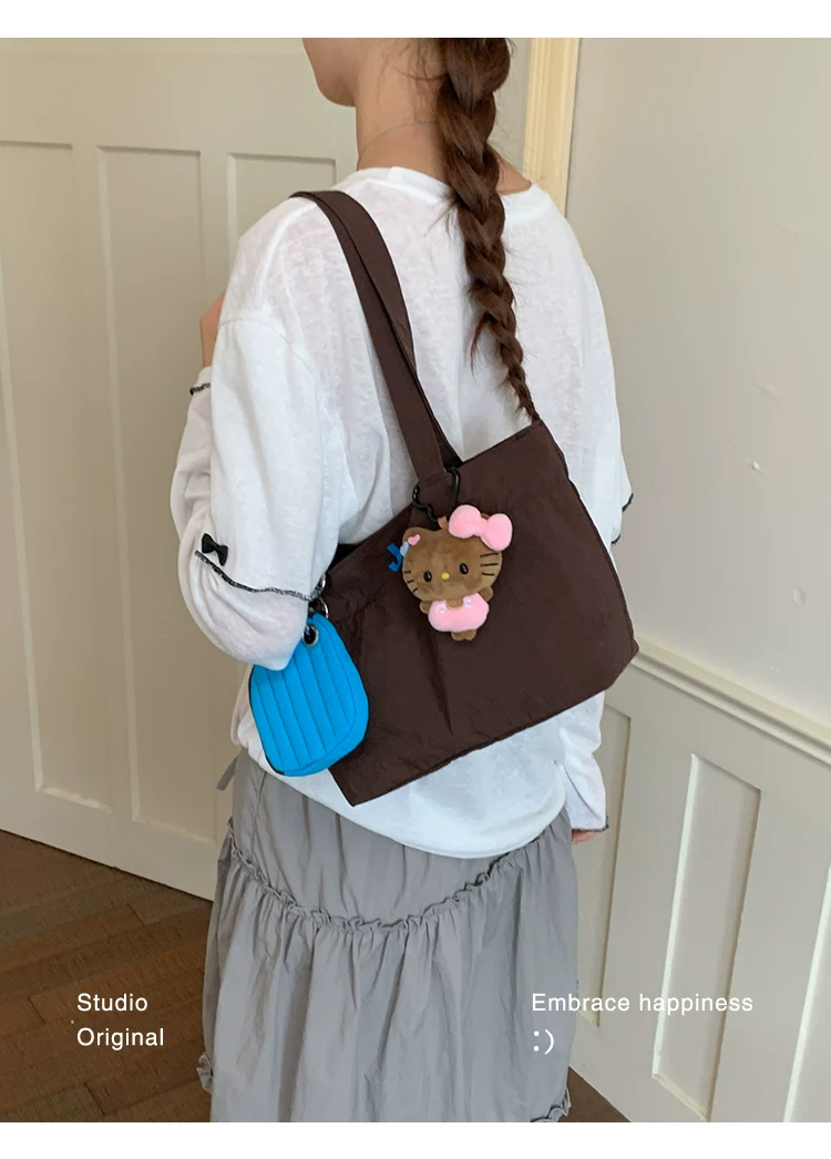 Women Cartoon Print Shoulder Bag, Casual Nylon Tote Handbag with Zip, Medium Size
