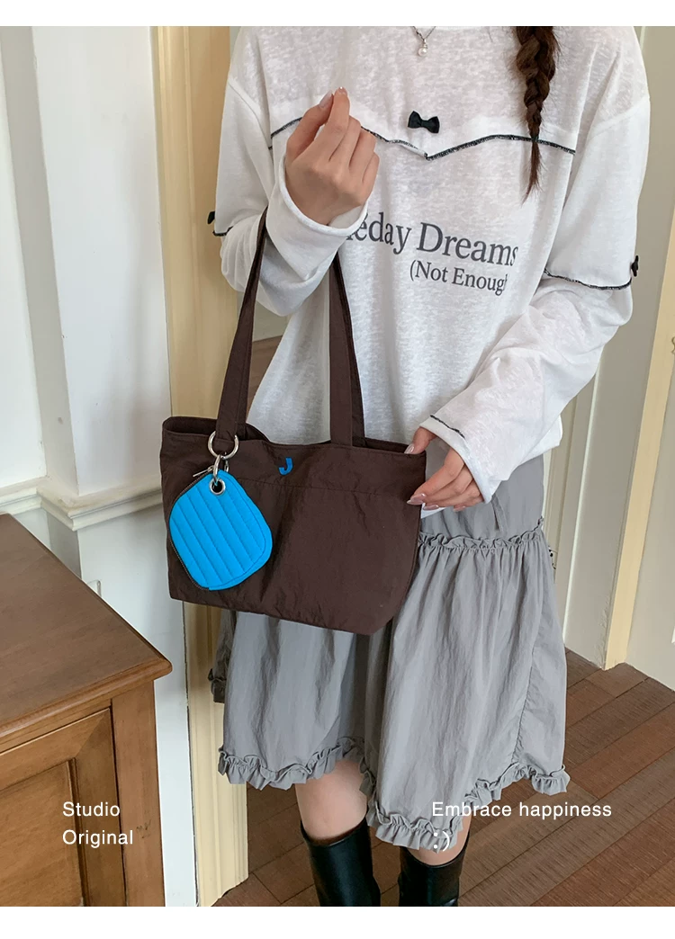 Women Cartoon Print Shoulder Bag, Casual Nylon Tote Handbag with Zip, Medium Size