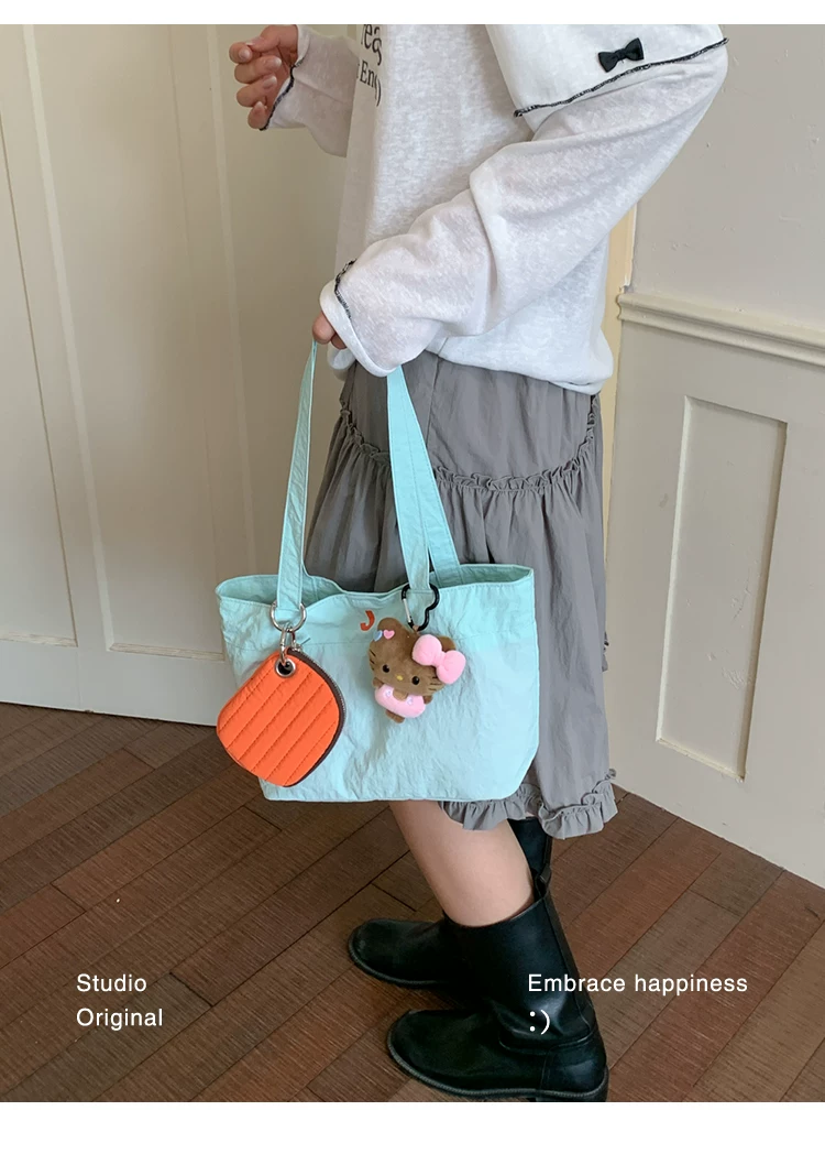 Women Cartoon Print Shoulder Bag, Casual Nylon Tote Handbag with Zip, Medium Size