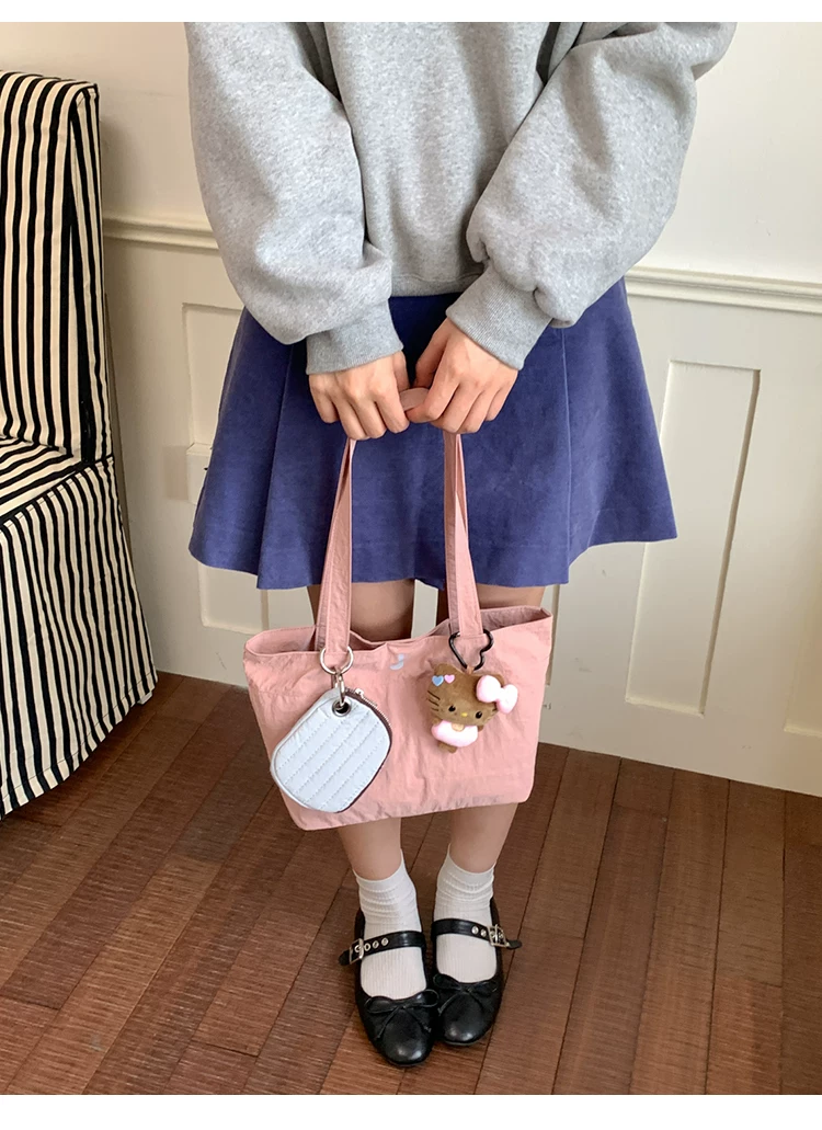 Women Cartoon Print Shoulder Bag, Casual Nylon Tote Handbag with Zip, Medium Size
