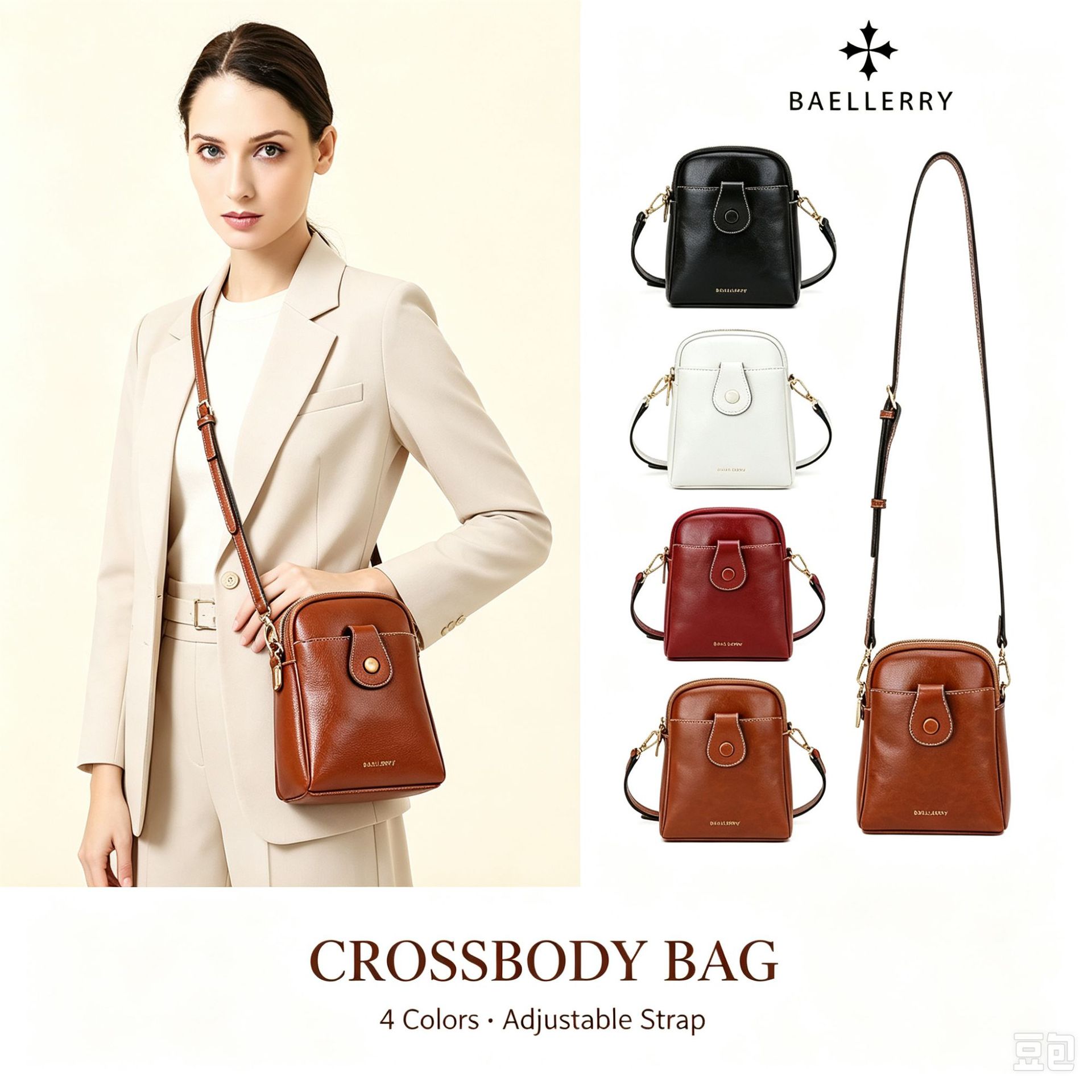 Baellerry Mini Women's Crossbody Phone Bag, PU Leather Small Square Shoulder Bag with Double Zipper