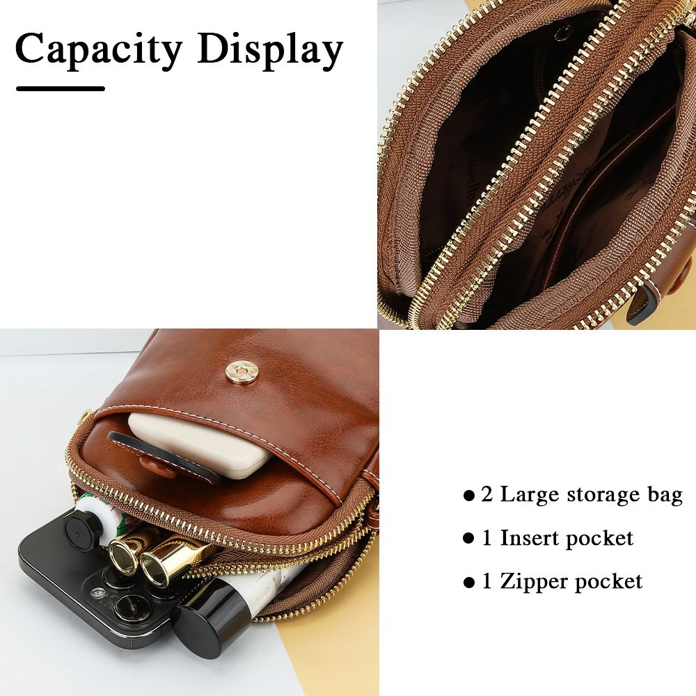 Baellerry Mini Women's Crossbody Phone Bag, PU Leather Small Square Shoulder Bag with Double Zipper