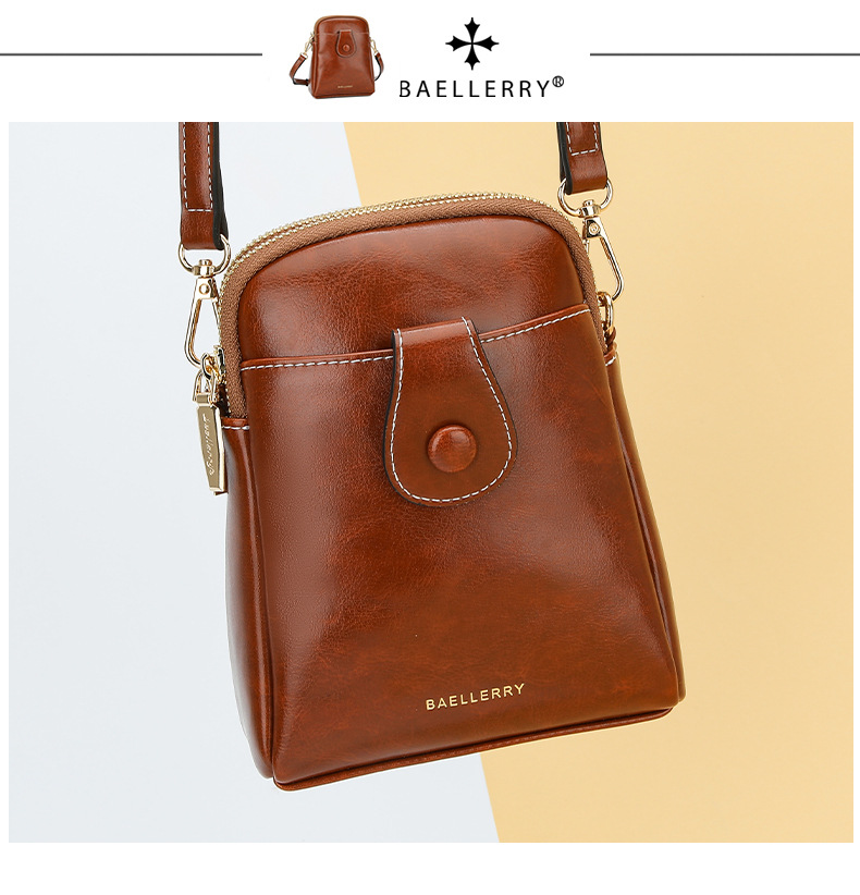 Baellerry Mini Women's Crossbody Phone Bag, PU Leather Small Square Shoulder Bag with Double Zipper