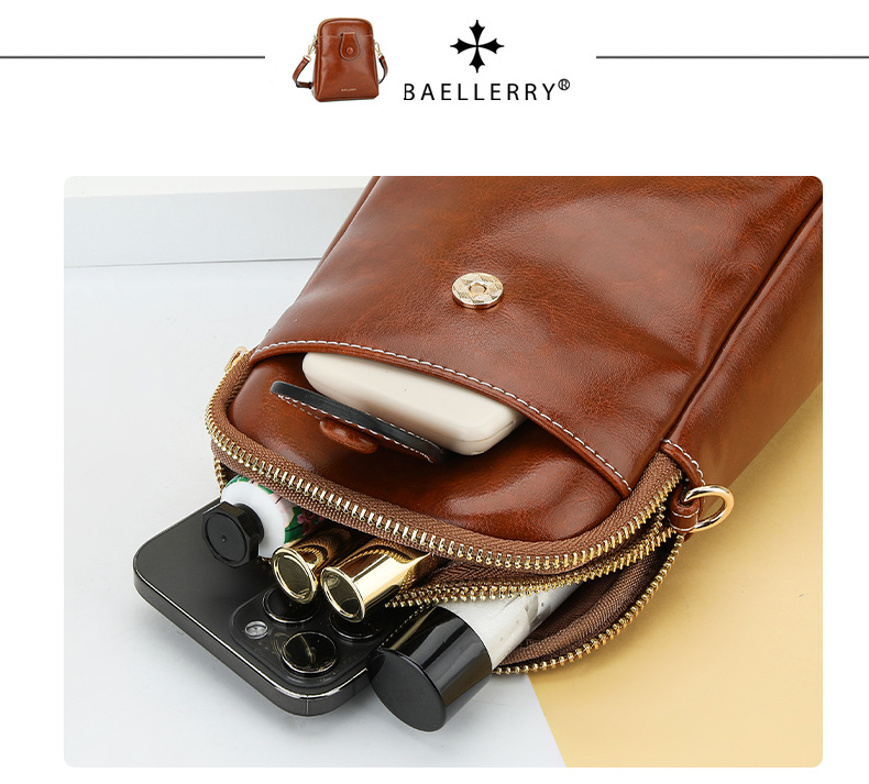 Baellerry Mini Women's Crossbody Phone Bag, PU Leather Small Square Shoulder Bag with Double Zipper