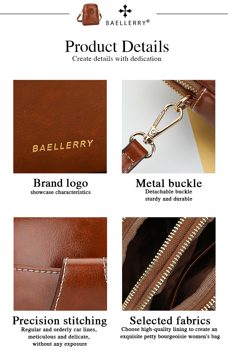 Baellerry Mini Women's Crossbody Phone Bag, PU Leather Small Square Shoulder Bag with Double Zipper