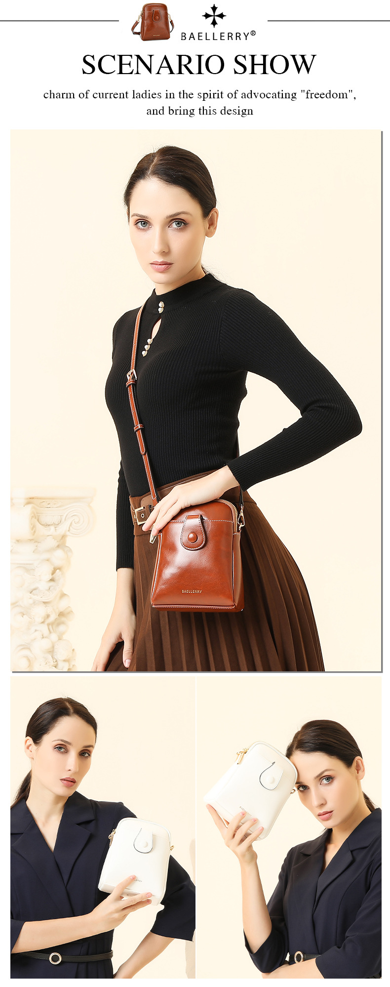 Baellerry Mini Women's Crossbody Phone Bag, PU Leather Small Square Shoulder Bag with Double Zipper