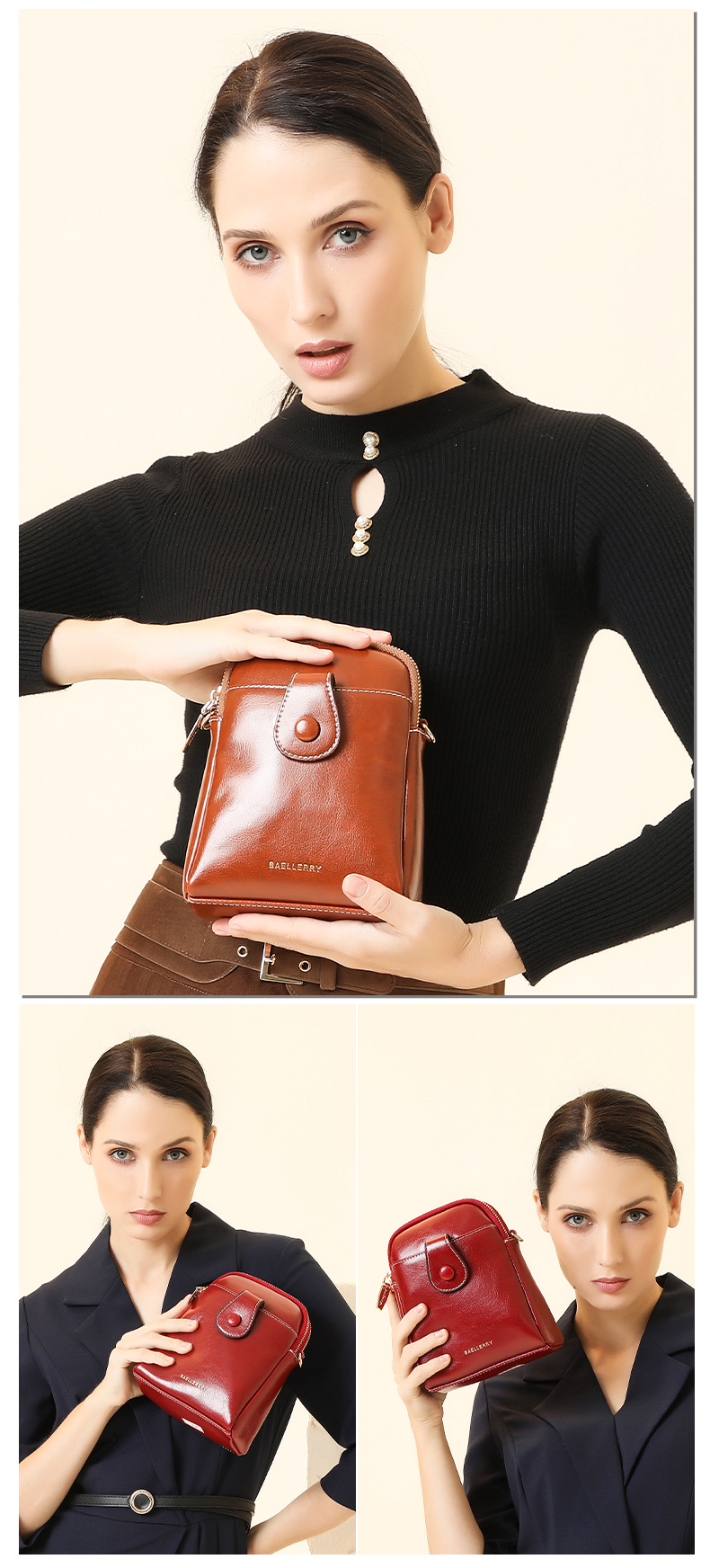 Baellerry Mini Women's Crossbody Phone Bag, PU Leather Small Square Shoulder Bag with Double Zipper
