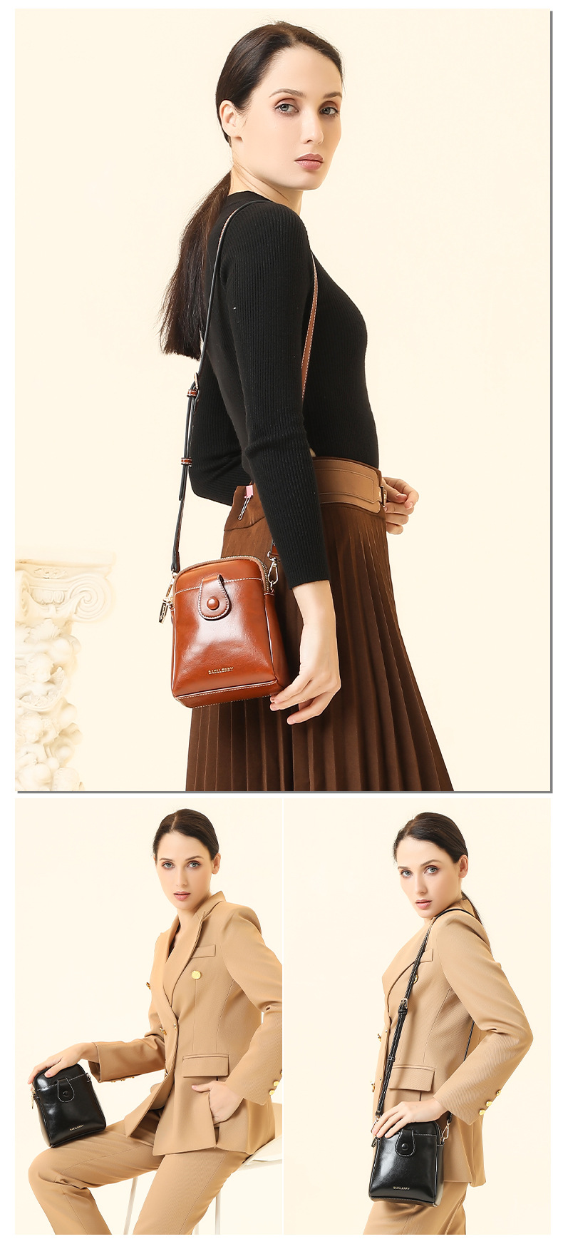 Baellerry Mini Women's Crossbody Phone Bag, PU Leather Small Square Shoulder Bag with Double Zipper