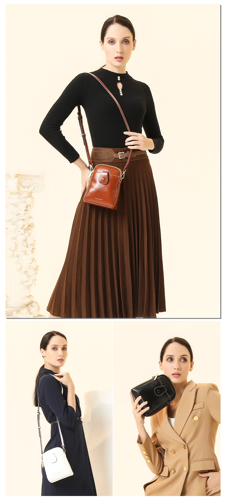 Baellerry Mini Women's Crossbody Phone Bag, PU Leather Small Square Shoulder Bag with Double Zipper
