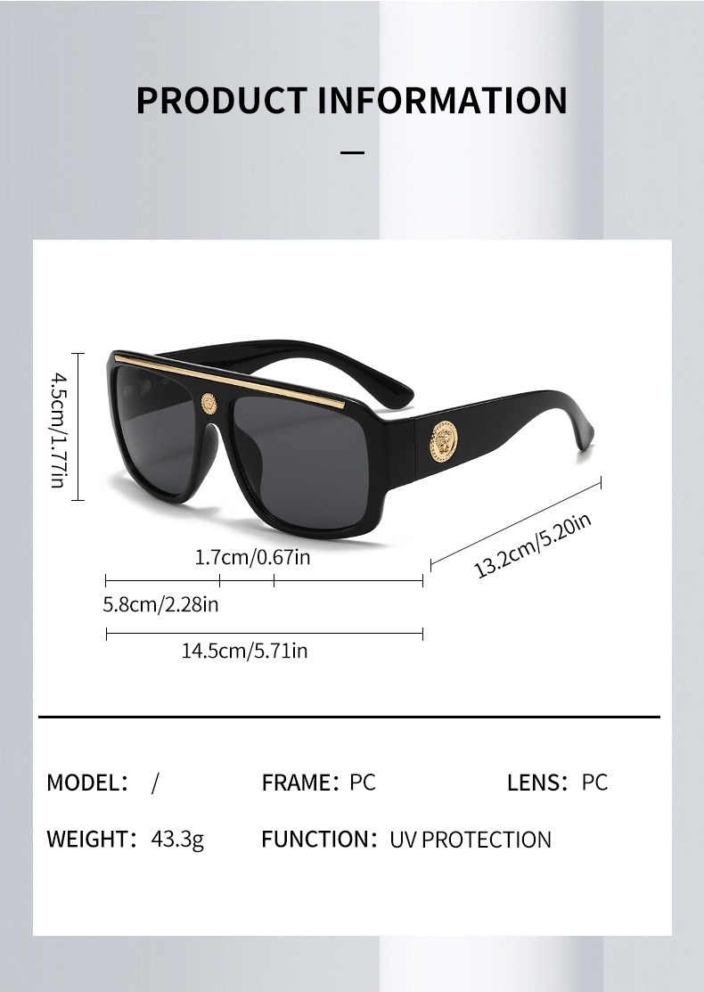 Retro Oversized Aviator Sunglasses for Men and Women, UV400 Full Frame PC Shades for Outdoor Travel and Driving