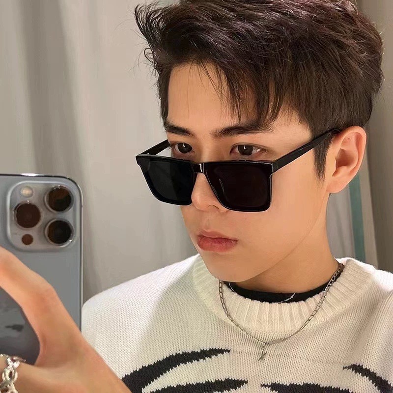 Square Frame Sunglasses for Men, UV400 PC Lens Black Frame Sun Glasses for Driving Fishing