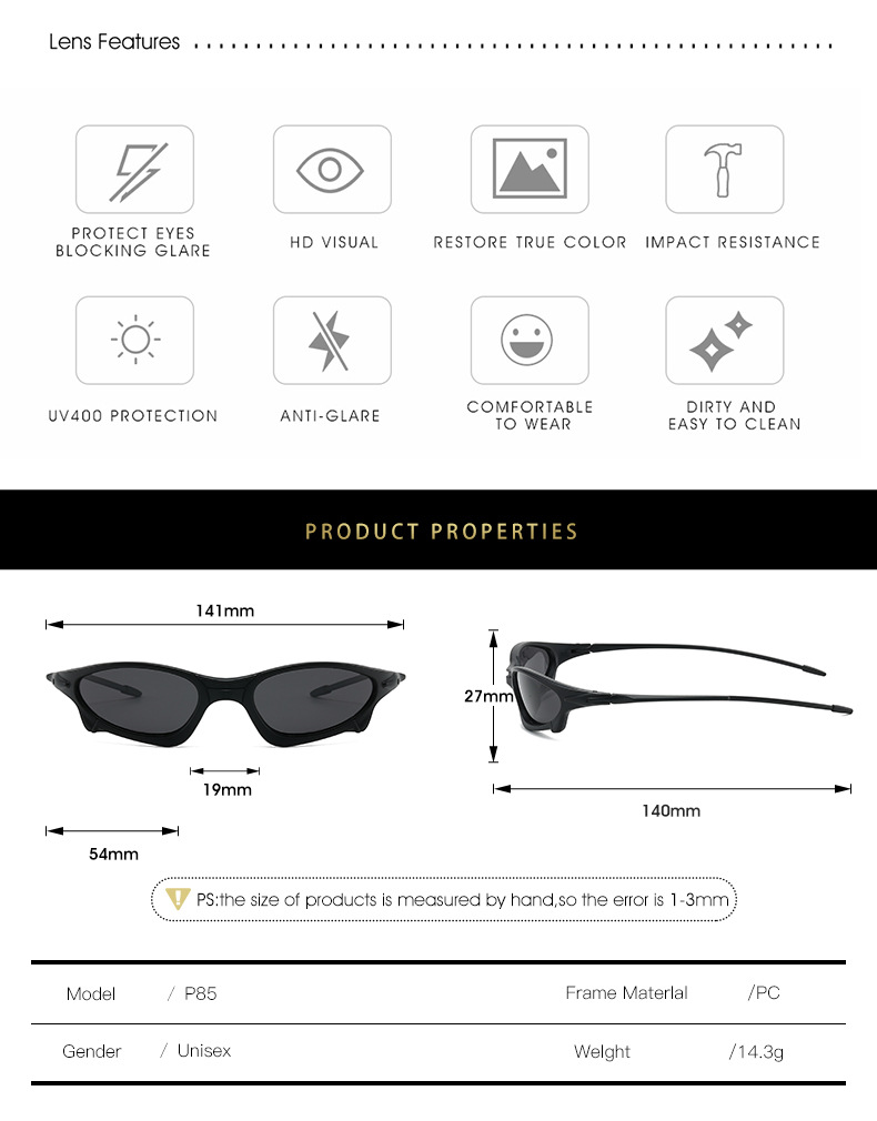Polarized Cyberpunk Sunglasses for Men and Women, UV400 PC Frame Outdoor Cycling and Fishing Sports Sunglasses