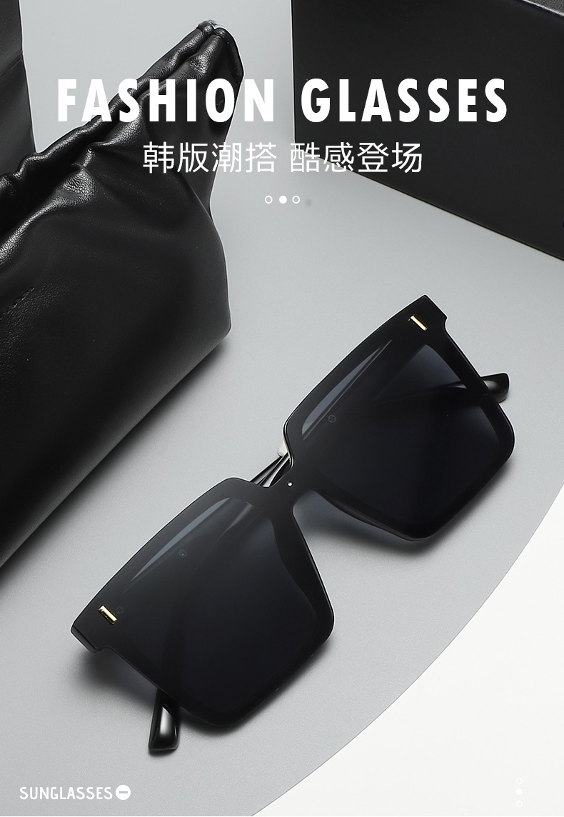 Square Polarized Sunglasses for Men and Women, UV400 Full Frame Black Lens Sun Glasses for Driving and Outdoor