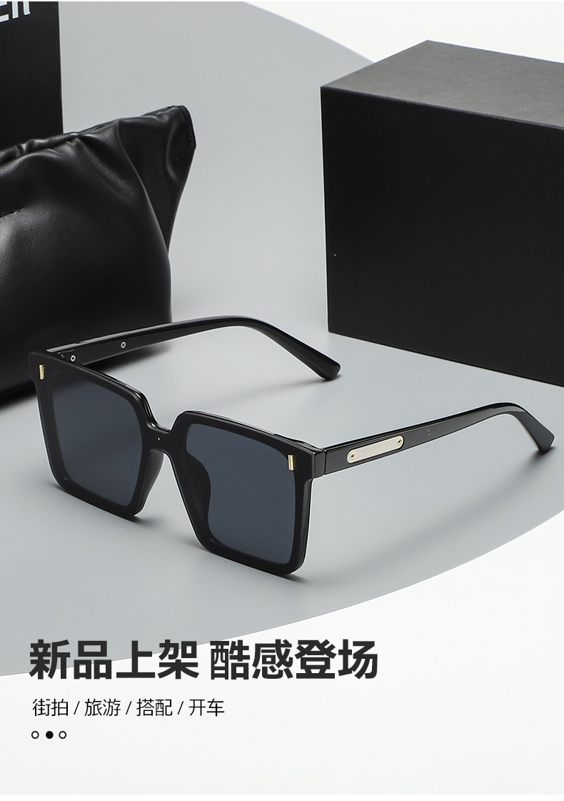 Square Polarized Sunglasses for Men and Women, UV400 Full Frame Black Lens Sun Glasses for Driving and Outdoor